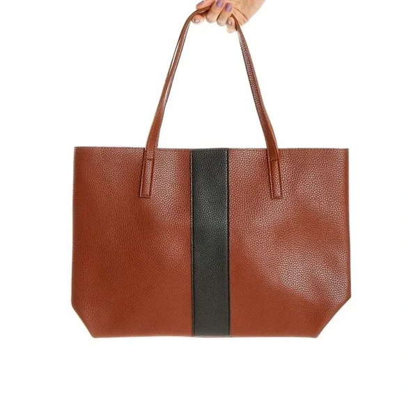 NWOT Vince Camuto Luck Tote Brown with Black Stripe - Picture 1 of 4